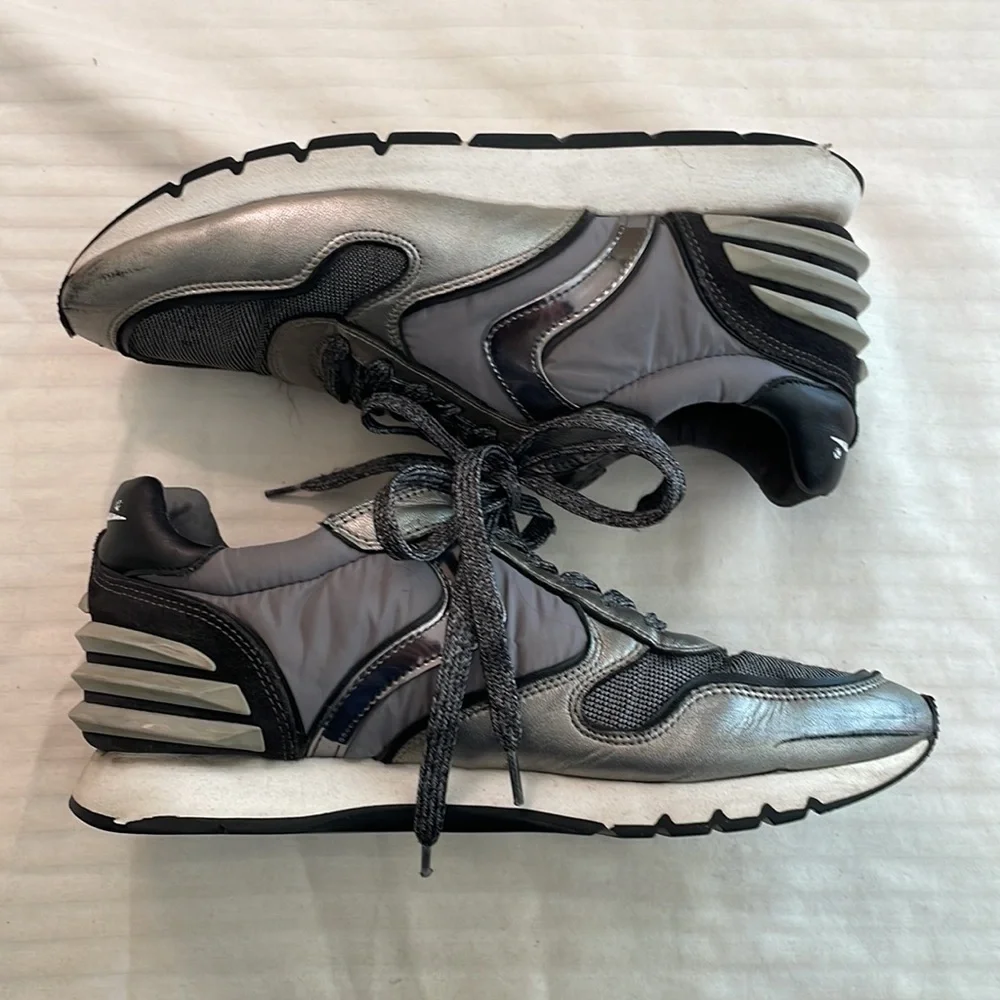 Voile Blanche leather nylon textile‎ sneakers black silver Size 37 US 7 - Picture 3 of 16